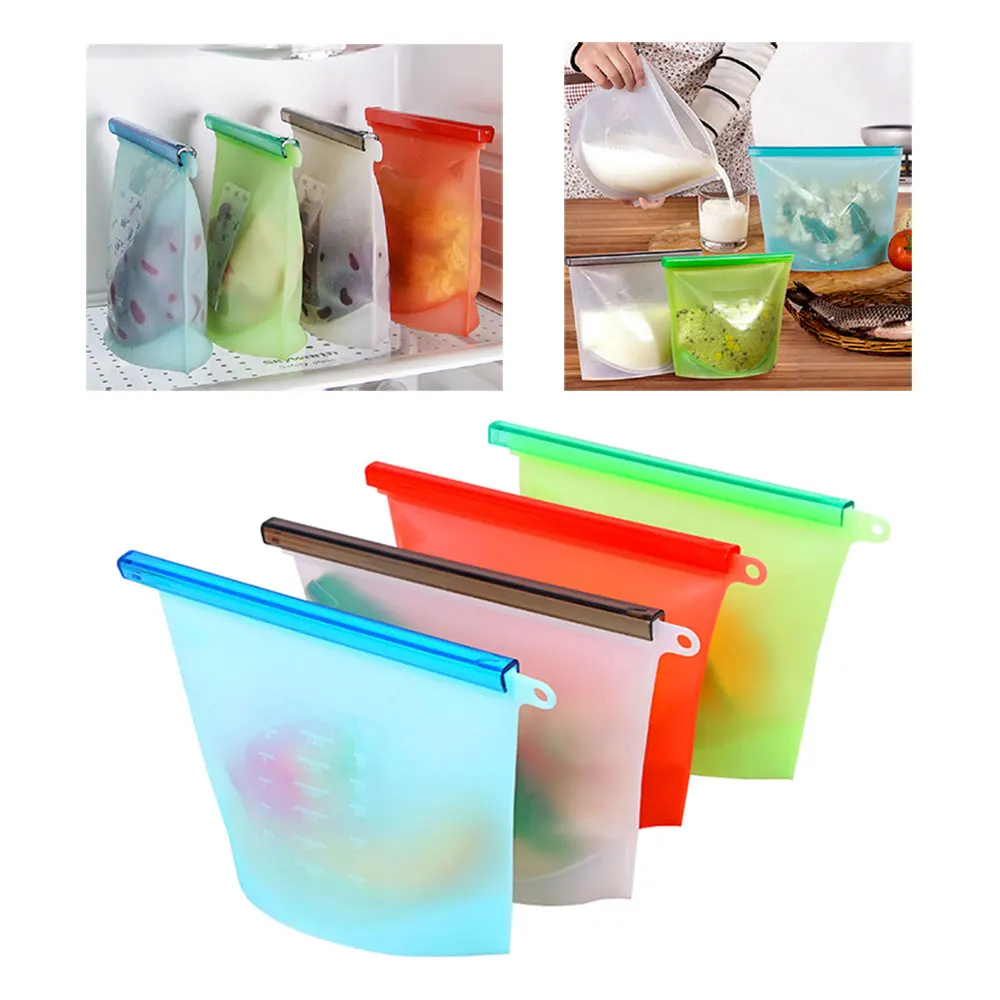 Silicone Bags Reusable Silicone Food Bag Airtight Seal Food Preservation Bag Food Grade for Vegetable, Liquid, Snack, Meat