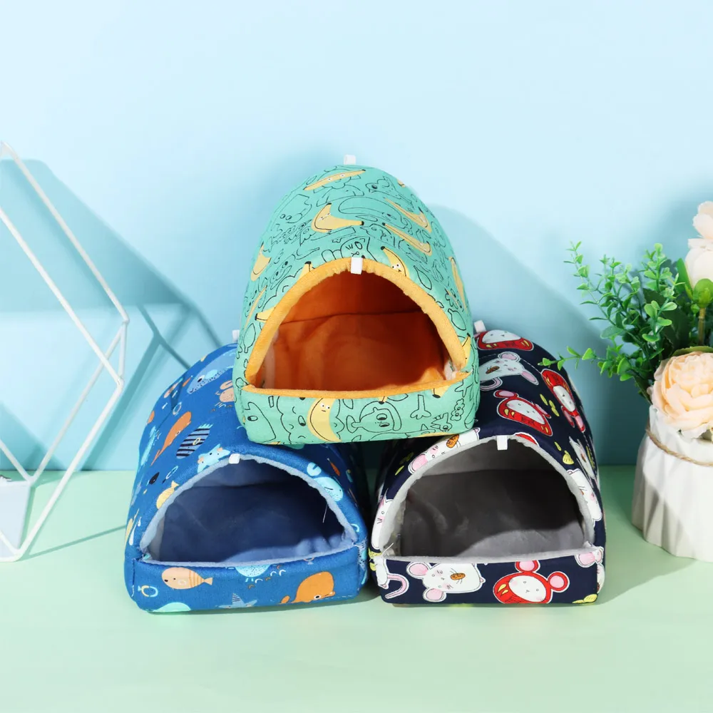 Cute Winter Warm Hamster House Cartoon Print Small Animal Sleeping Bed Guinea Pig Nest Rabbit Squirrel Rats Mini Cage Soft Mat