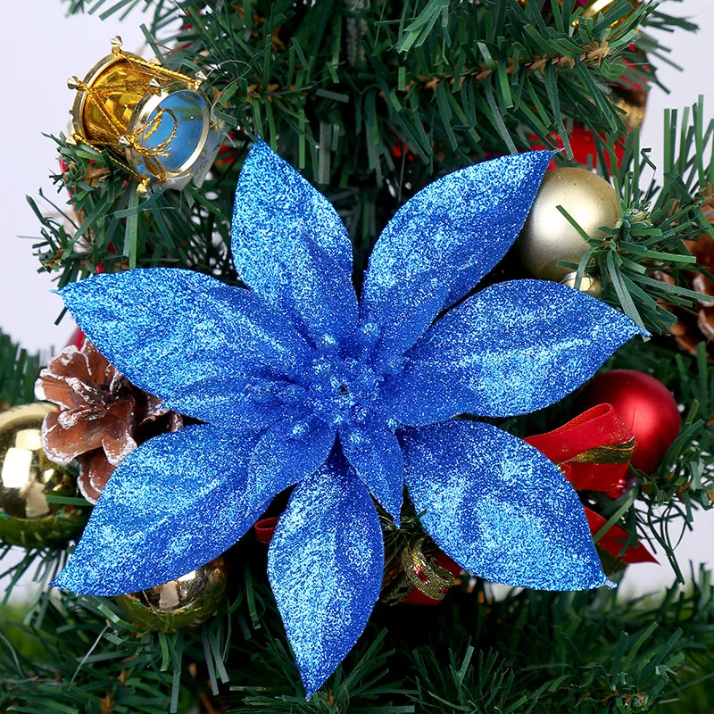 New Glitter Merry Christmas Artificial Flower Pendant Decoration Xmas Tree New Year Wedding Home Hotel Party Festival Ornament