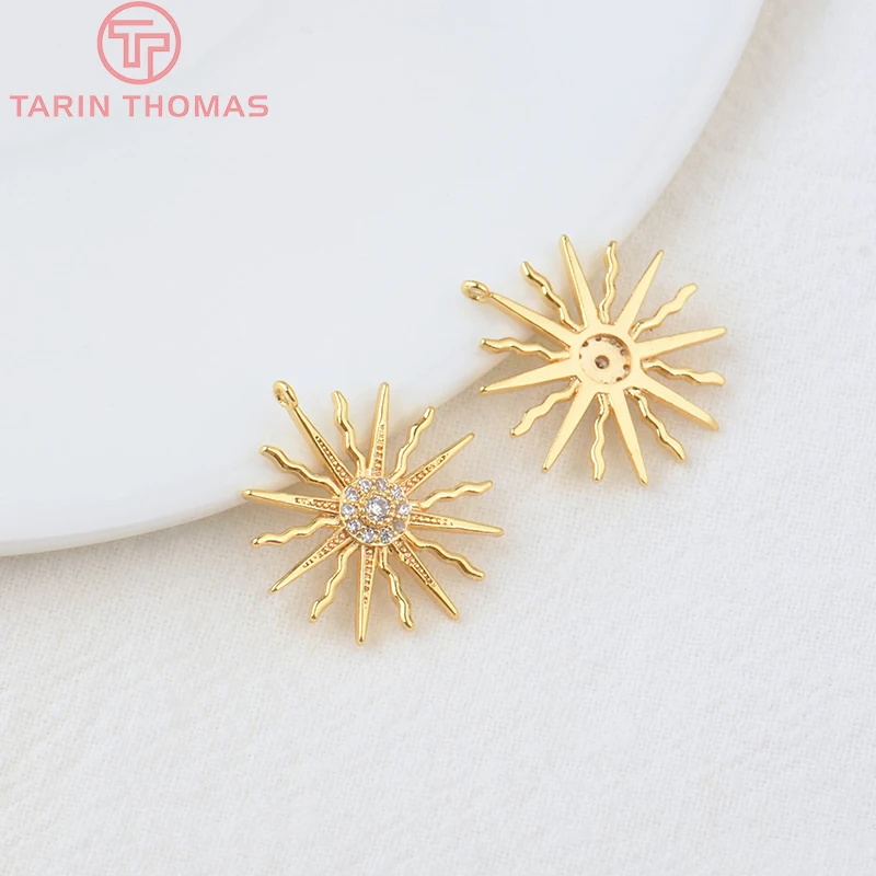 (855)4PCS 16x18MM Loch 1MM 24K Gold Farbe Messing und Zirkon Sonne Charms Anhänger hohe Qualität Diy Schmuck Erkenntnisse Zubehör – Detail 6
