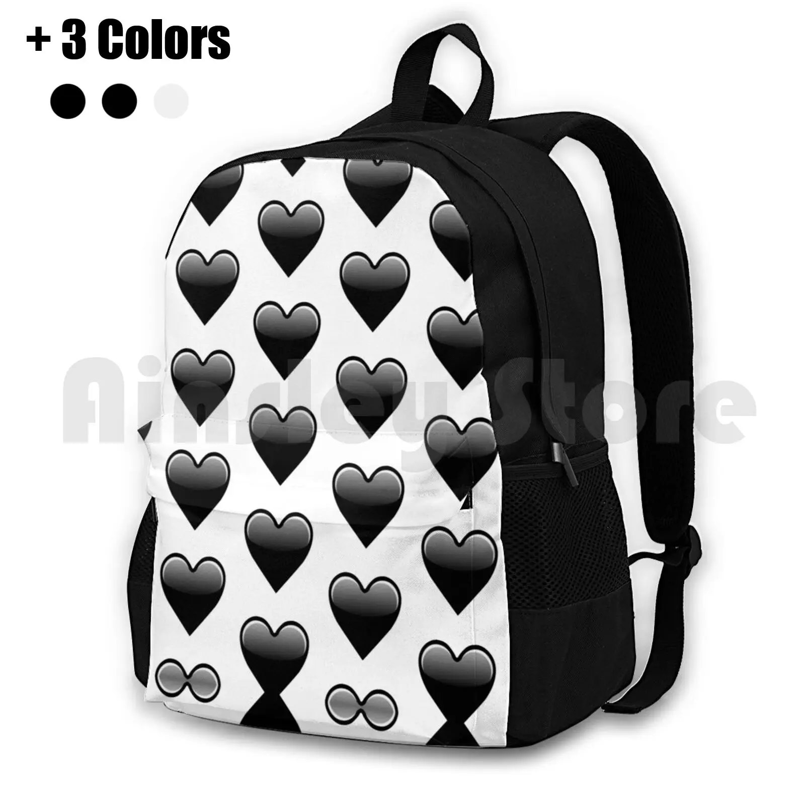 Black Heart Love Outdoor Hiking Backpack Riding Climbing Sports Bag Cute Smile Funny Face Happy Fun Sweet Kiss Color Emotion