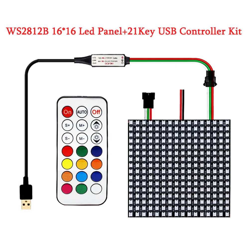 WS2812b 16X16 8X8 8X32 LED Pixel Matrix 21Key USB RGB Controller Individually Addressable WS2812 Flexible Panel Screen Module 5V