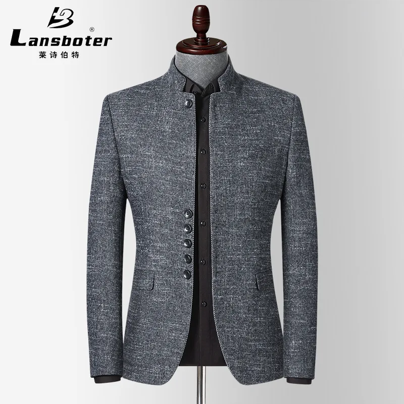 

Elegant Stand Collar Blazer Men High Quality Slim Fit Suit Jacket Men Terno Masculino Blazers Formal Working Blazer Dress FS-196