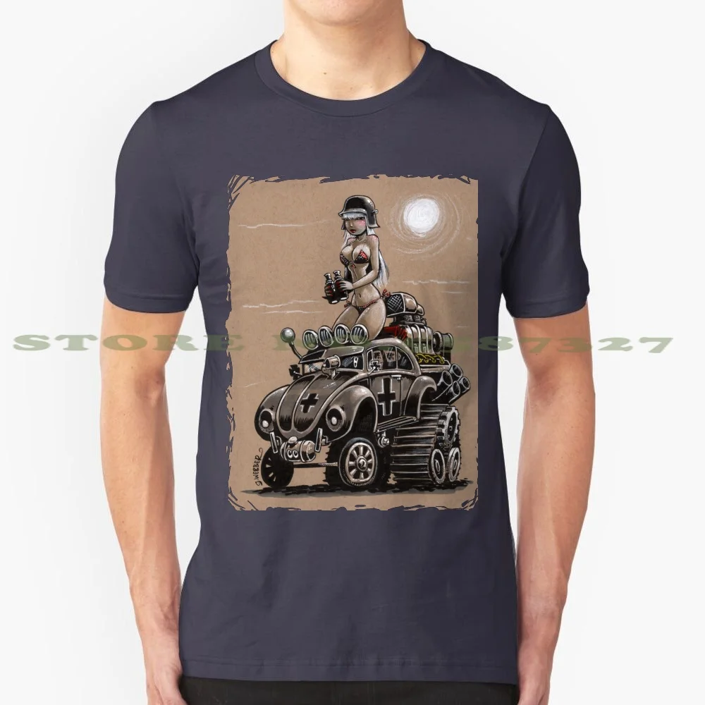 Desert Bettle 100% Pure Cotton T-Shirt Desert Volks Wagon Bettle Bikini Girl Hot Rod Automotive Garage Lowbrow Buggy German