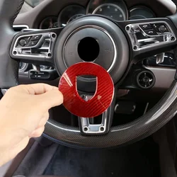 For Porsche 718 911 Cayenne Panamera MACAN Red Real Carbon Fiber Car Steering Wheel Decoration Panel Cover Trim Accessories