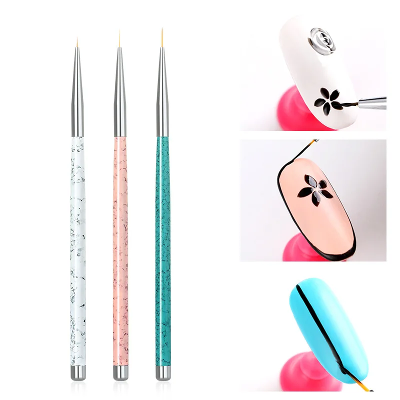 

3 Pcs Nail Liner Brush Set UV Gel Drawing Painting Acrylic Pen Marble Pattern Handle Nail Art UV Gel Nail Art Tool#G-B158