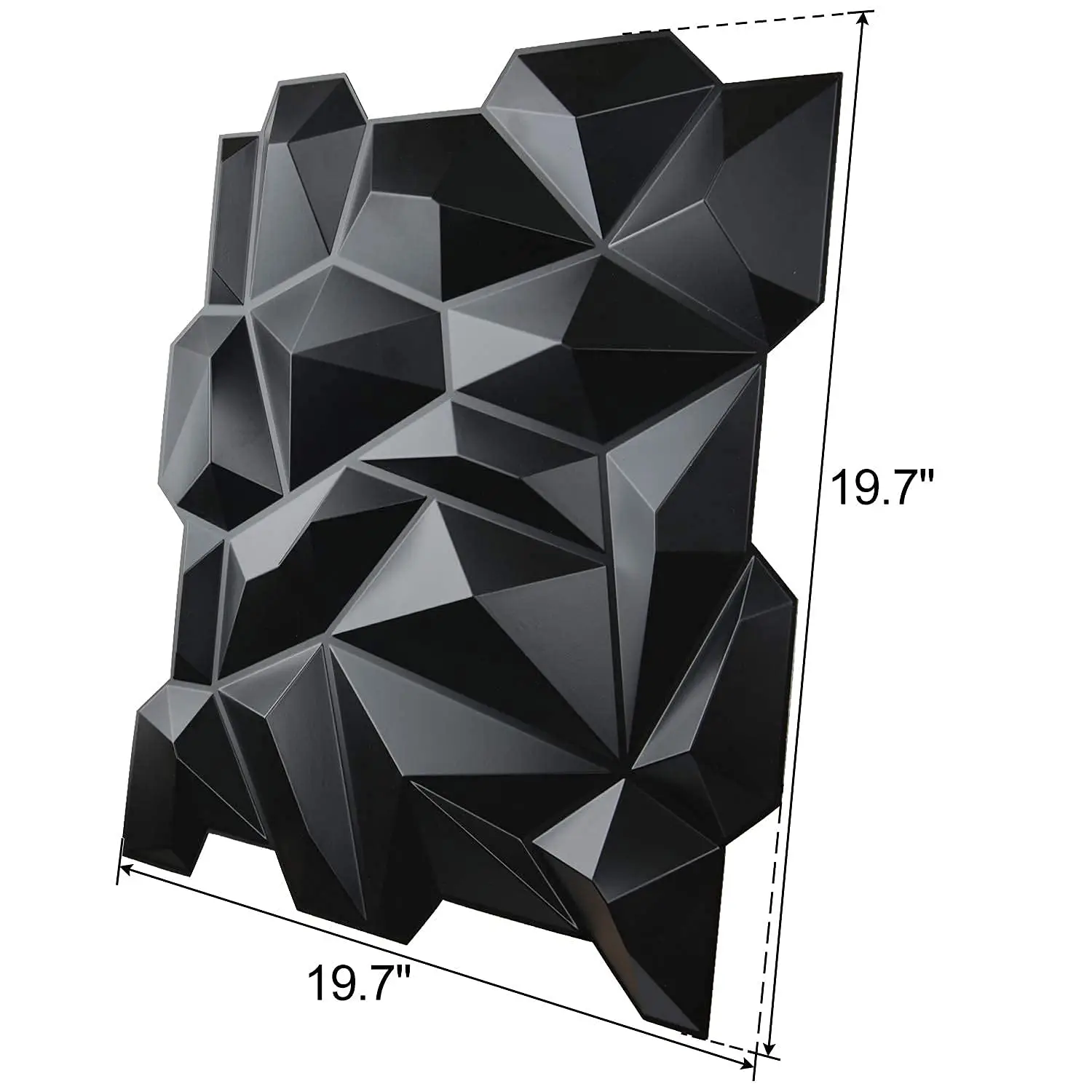 50x50cm PVC 3D Diamond Wall Panels Jagged Matching-Matt Black for Living Room Bedroom TV Background Ceiling Pack of 12 Tiles