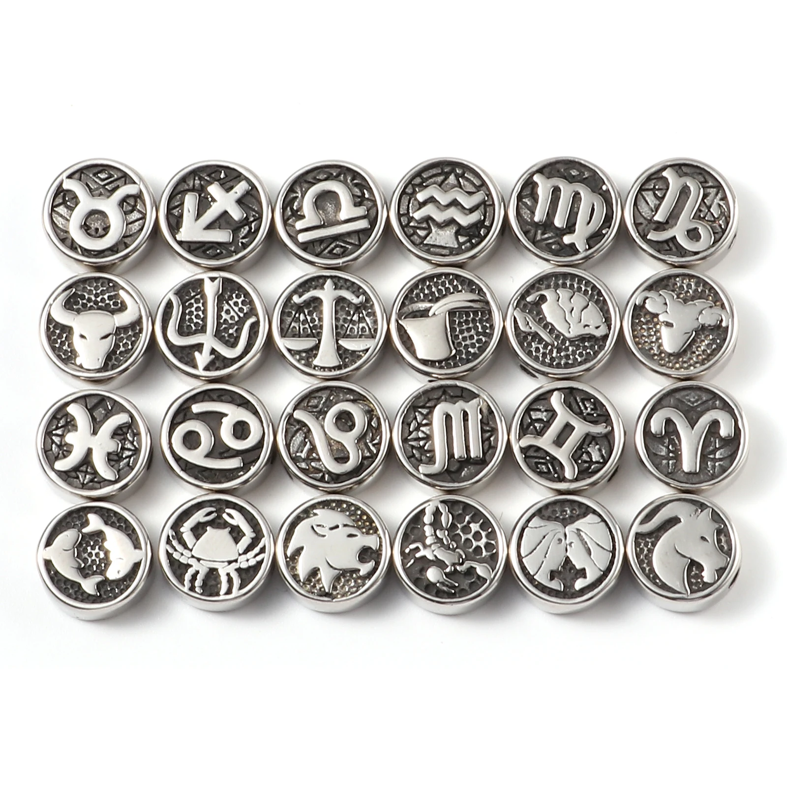 

2PC 10mm Stainless Steel Beads For Jewelry Making Round Zodiac Constellations Signs Beads Gunmetal Diy Men Punk Jewelry Findings