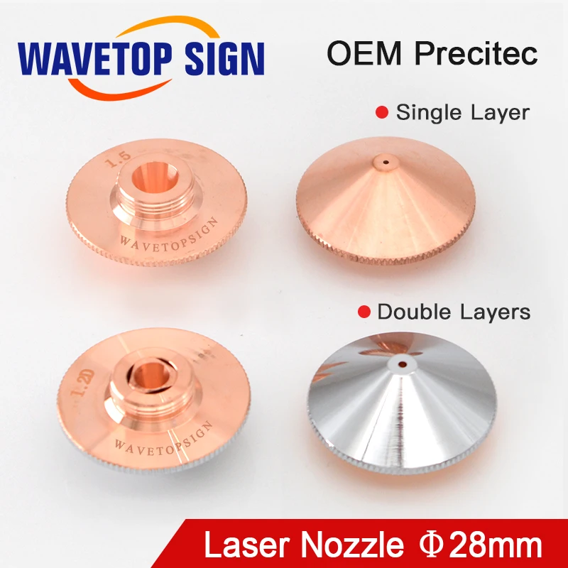 WaveTopSign Dia.28mm Laser Nozzle Single Double Layer Caliber 0.8-5.0 Thread M11 for Precitec WSX Fiber Laser Cutting Head