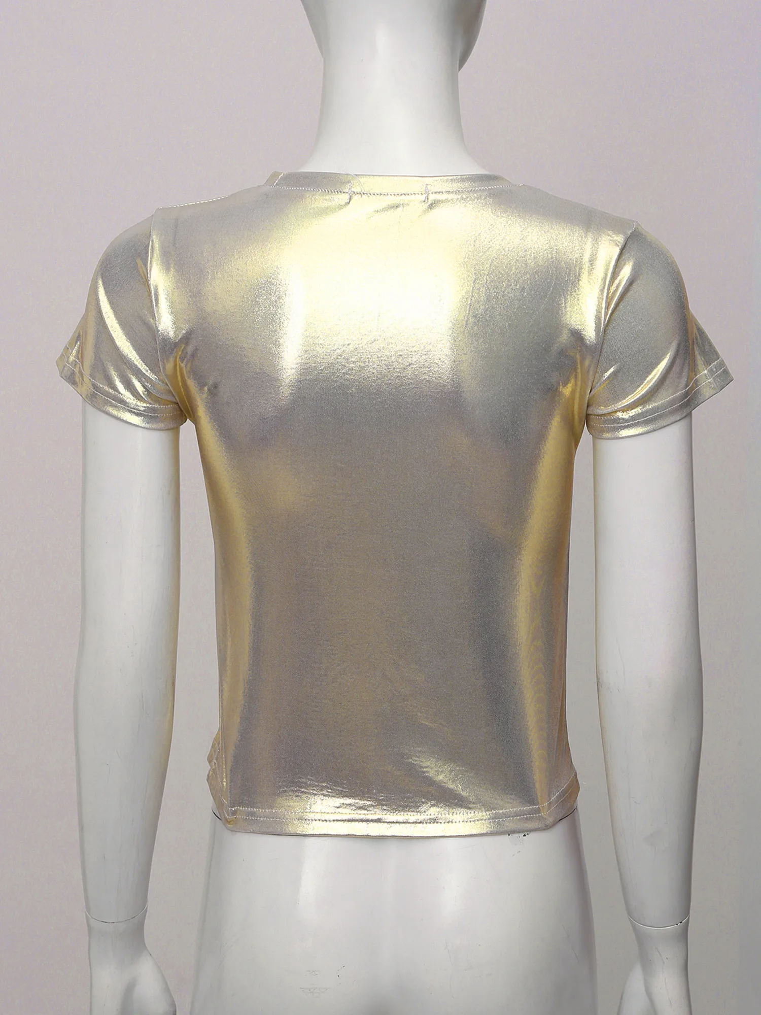 Metallic Shiny T-shirt Womens Sparkling Short Sleeve Tees Glossy O Neck Harajuku Top Tee Stylish Aesthetic Rave Party Clubwear