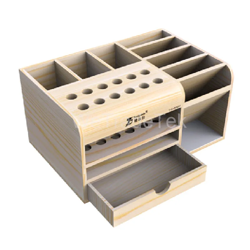 Mutifunctional di Legno Scatola di Immagazzinaggio Del Desktop di Riparazione Del Telefono Cacciavite Pinzetta Parti Del Telefono Del Supporto Dell'organizzatore