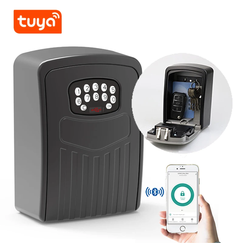 Tuya Smart Key Lock Box Wall Mounted Aluminum Alloy Key Safe Box Weatherproof With Code Key Storage Lock Box Indoor Outdoor