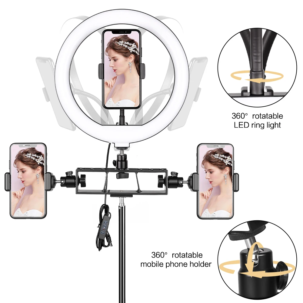 Mini anillo de luz LED para Selfie, lámpara con enchufe USB, soporte de trípode para teléfono de YouTube, estudio de fotografía en vivo, 10 pulgadas