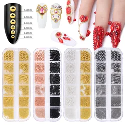 1Box 3D Nails Art Mini Micro Ball Beads For Nail Studs Metal Round Ball Caviar 1mm/1.2mm/1.5mm/2mm/2.5mm/3mm 6 Sizes Rhinestones
