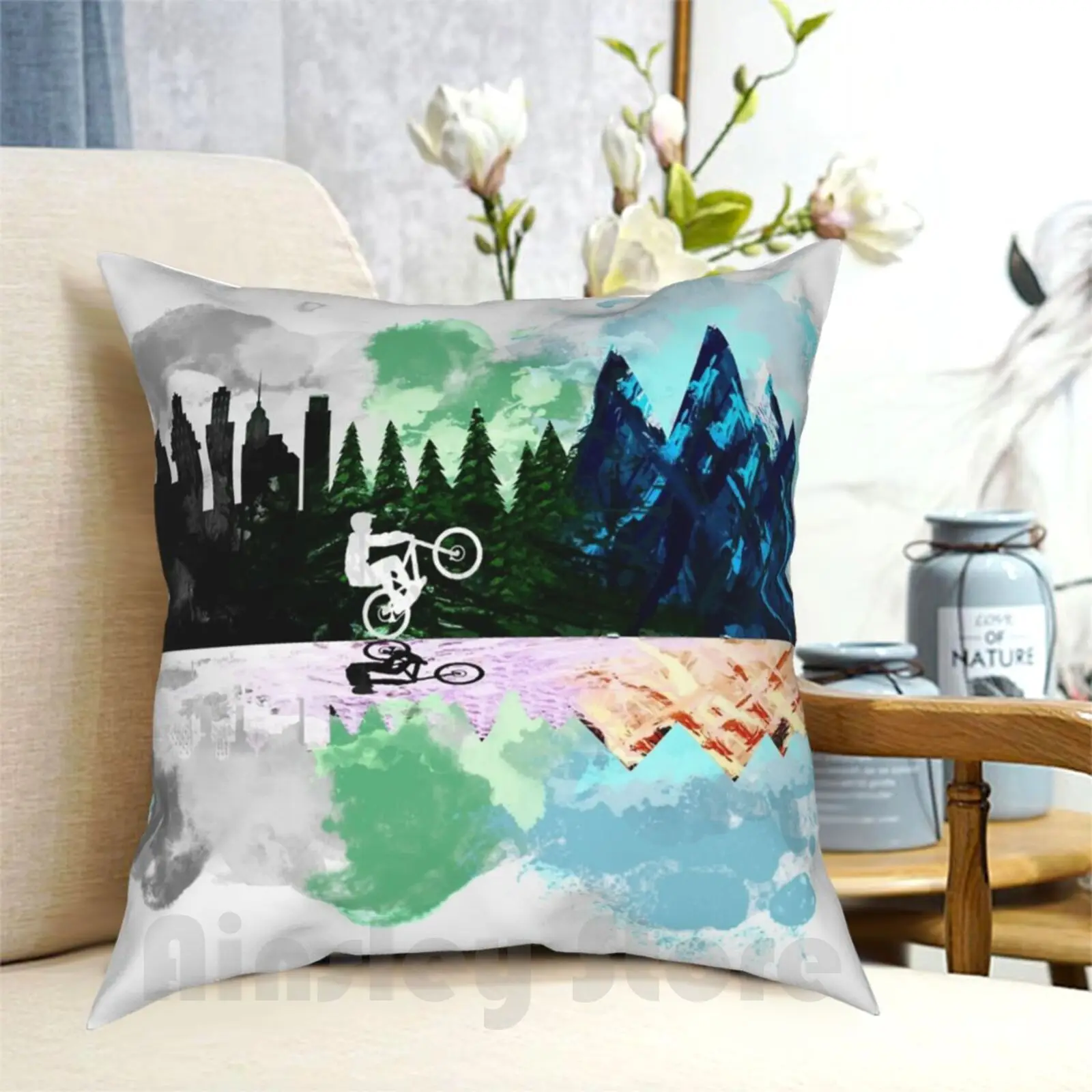 Go To The Mountains Pillow Case Printed Home Soft DIY Pillow cover Bike Mtb Ride Mountain Bike Bicycle Cyclist Bmx Rider