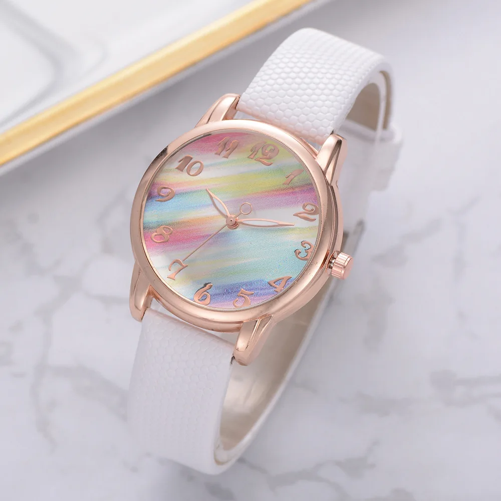 

Women Fashion Rainbow Watch Leather Band Wrist Watch Casual Ladies Watch Women's Quartz Watches Relogio Feminino Montre Femme