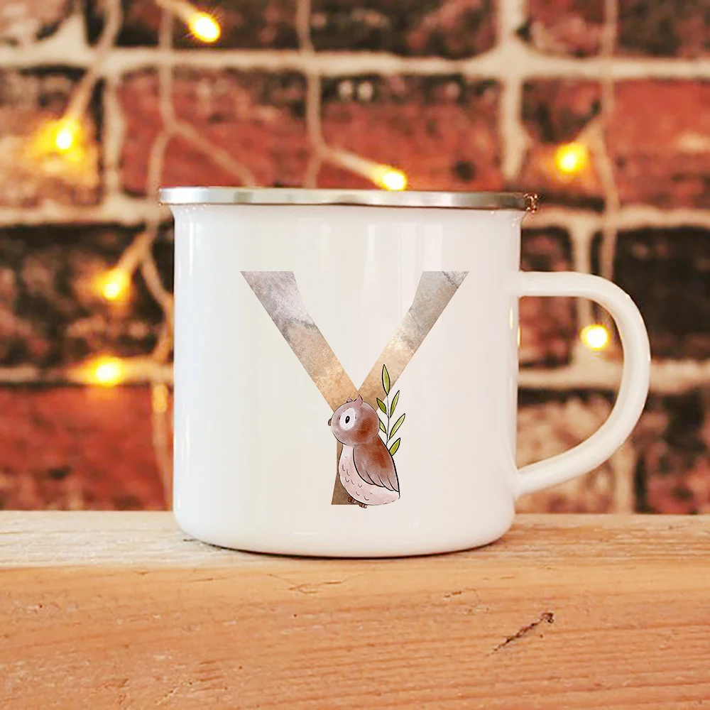 Alphabet Animal Print Enamel Coffee Tea Mugs Cartoon Rabbit Party Beer Drink Wine Cups Children Breakfast Milk Mug Best Gifts