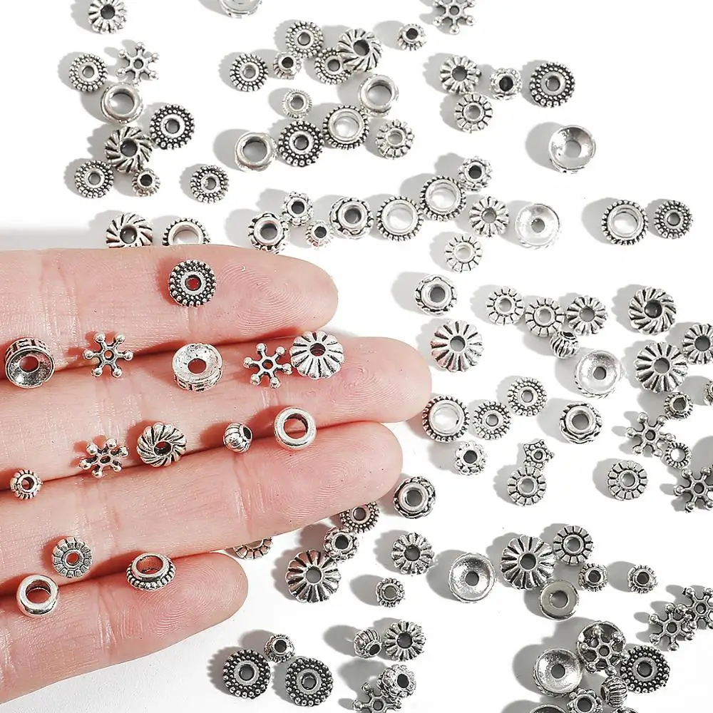 30-200pcs 4/5/6/7/8mm Antique Silver Color Tibetan Metal Beads Round Loose Spacer Beads For Jewelry Making DIY Charm Bracelets