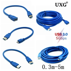 USB Extension Cable USB3.0 Extender Cord Type A Male to Female Micro-B MINI 10pin Data Transfer Lead for Playstation Flash Drive