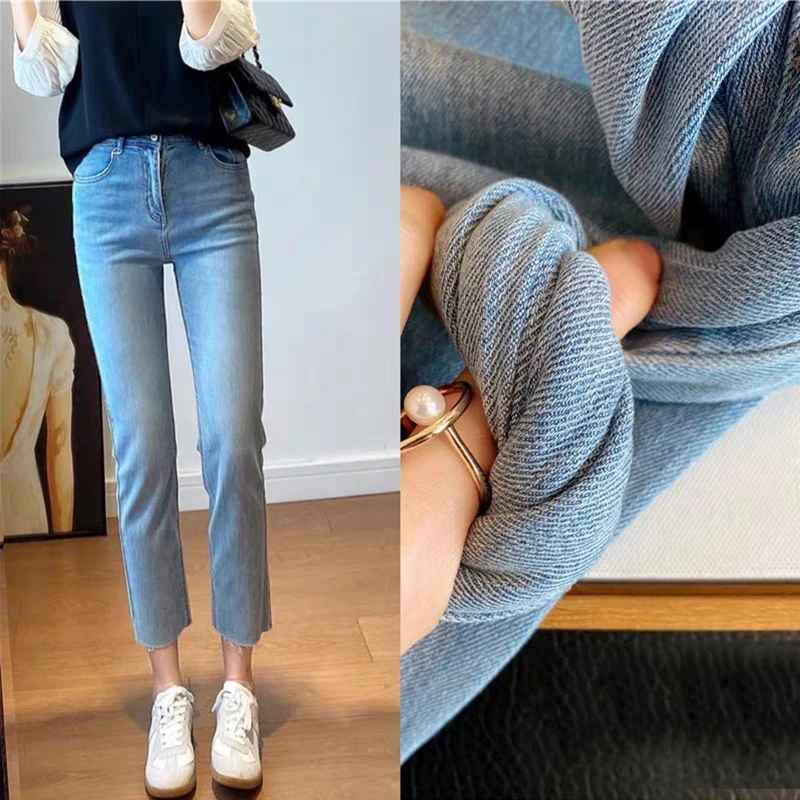

65205 Summer Thin Jeans For Women Japan Style Simple High Waist Streetwear All-Match Loose Straight Ankle-Length Denim Pants