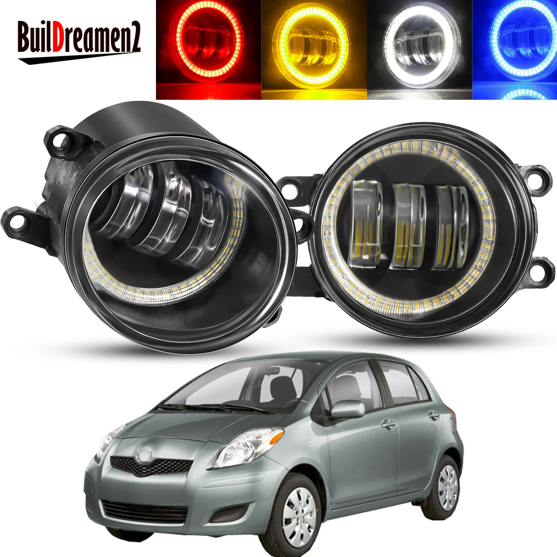 

2 X Angel Eye Fog Light Assembly For Toyota Yaris Hatchback 2006-2014 Car Front Bumper LED Lens DRL Fog Driving Lamp H11 30W 12V