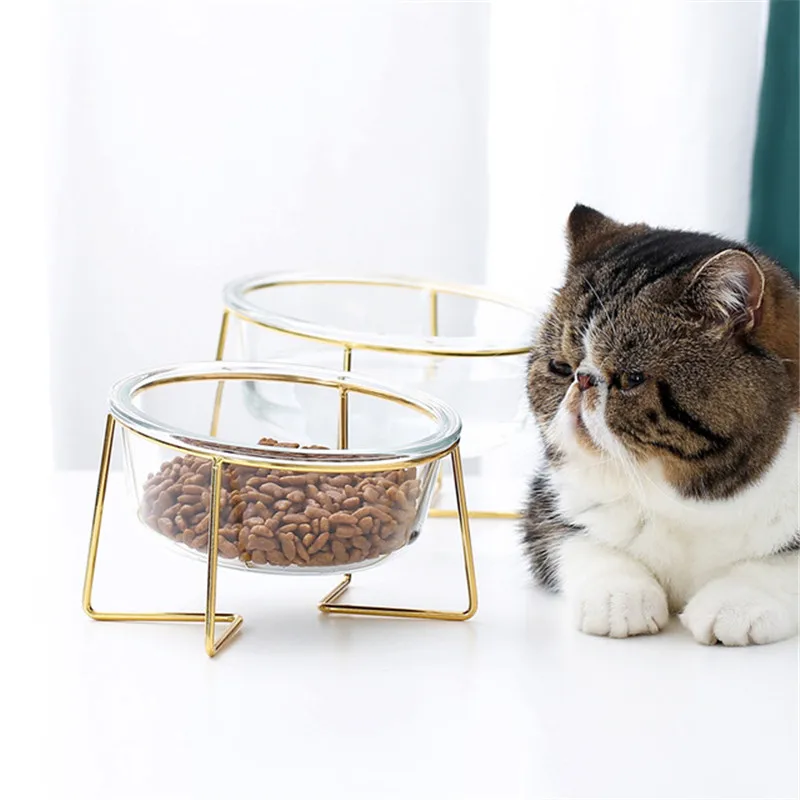 New Non-slip Cat Bowls Glasses Single Bowls with Gold Stand Pet Food&Water Bowls for Cats Dogs Feeders Pet Products Cat Bowl