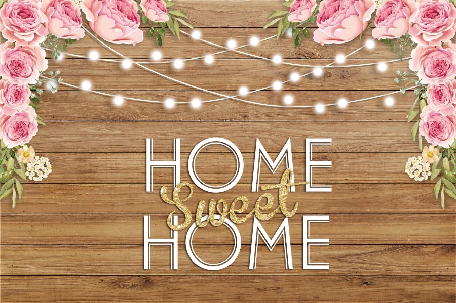 Fundo da foto para a nova casa decoração de festa de casamento banner background rosa floral doce casa chave brilhando luzes