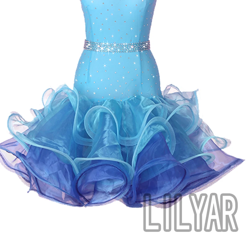 New Latin Dance Dress, Competition, Performance, Adult Children\'s Lake Blue Skirt Dance Dress