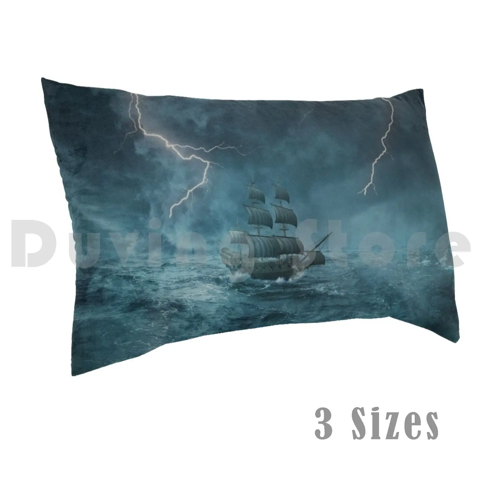 Ghost Ship Thunderstorm Pillow Case Printed 50x75 Ocean Ship Night Sea Adventure Cruise Flash Lightning