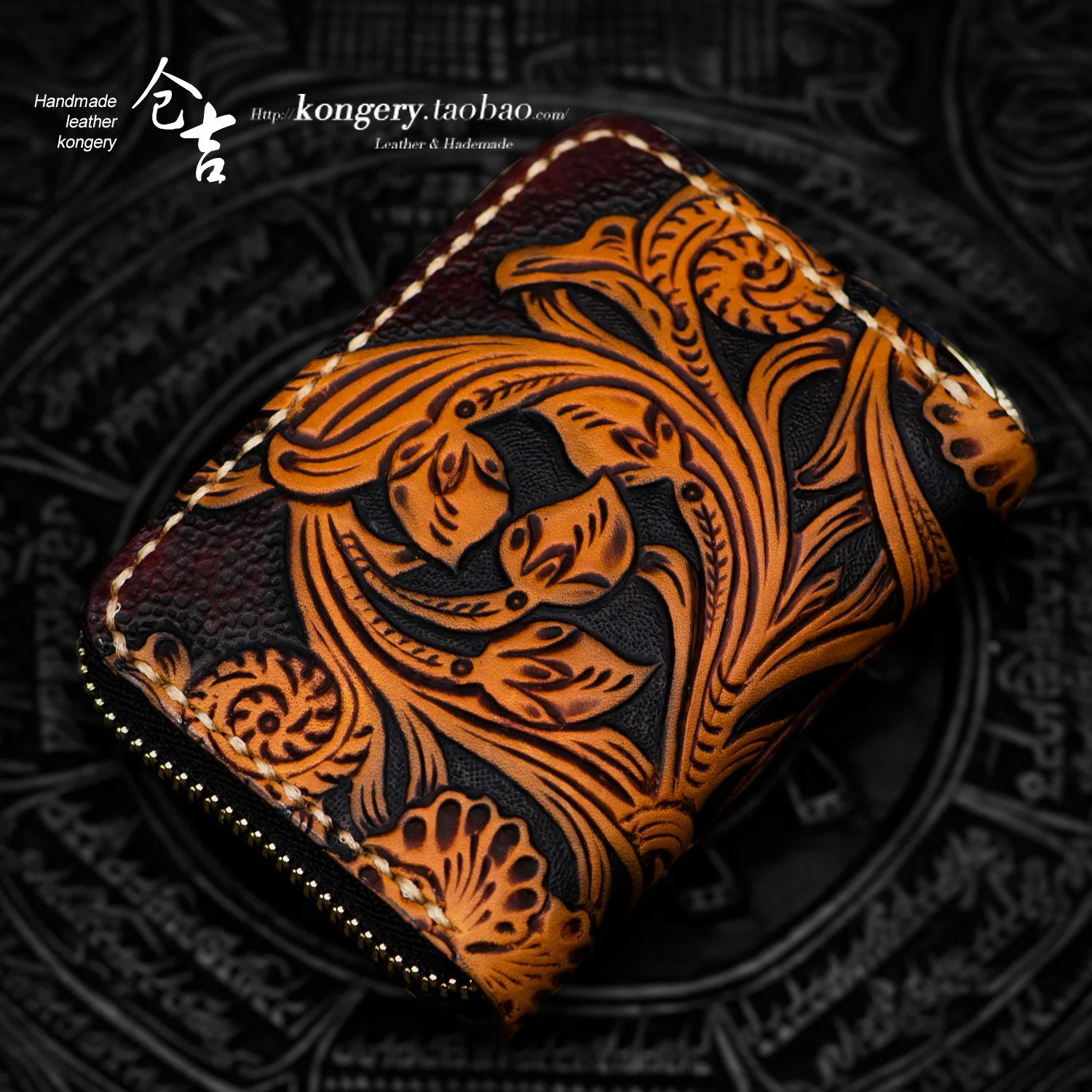 ★★package zero wallet zipper men and women leather carving organ card wrapping vulture head layer cowhide leather wallet