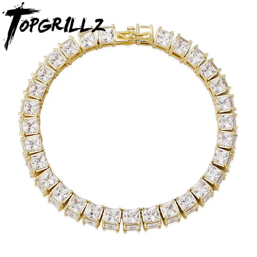 TOPGRILLZ 6mm8mm Square Zircon Bracelet Iced Out Cubic Zirconia Women's Bracelet Hip Hop High Quality Fashion Charm Jewelry Gift