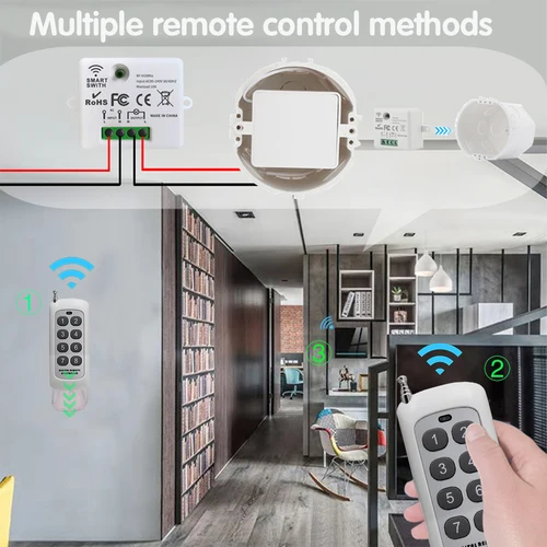 Imagen 2 del producto Mini interruptor de luz inteligente inalámbrico con Control remoto, 200M de distancia, 433 Mhz, receptor de relé RF, interruptor Ac220V para ventilador de lámpara Led para el hogar
