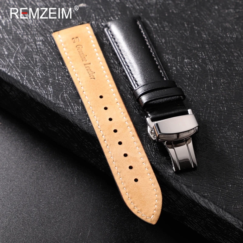 Calfskin Leather Watchband Soft Material Watch Band Wrist Strap 18mm 20mm 22mm 24mm With Stainless Steel Butterfly buckle