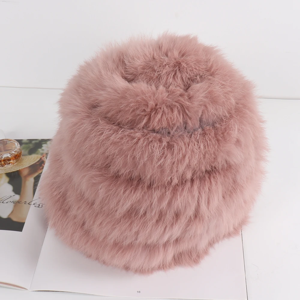 Hot Sale Women Knitted Elasticit Real Rabbit Fur Bomber Hats 100% Natural Warm Fur Cap Lady Winter Outdoor Real Rabbit Fur Cap