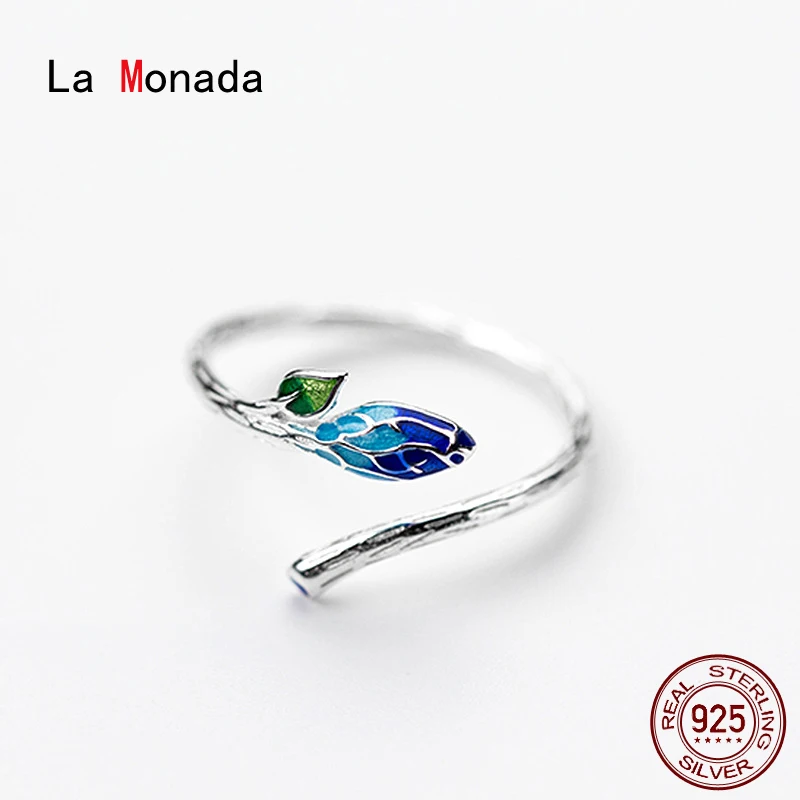 La Monada 53-58mm Women Ring 925 Sterling Silver Leaf Enthic Rings For Women 925 Silver Fine In Jewerly Rings Woman Resizable