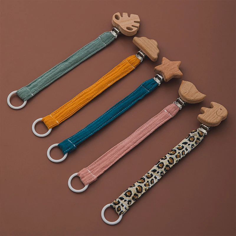 

1pc Baby Pacifier Chain Wooden Animal Clip Elephant Star Dummy Cotton Chain Nipple Soother Stroller Chain Holder Infant Crib Toy