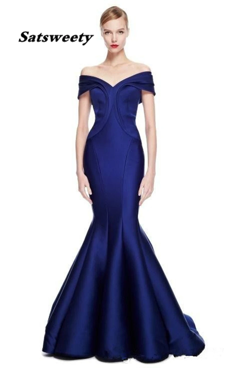 Dark Blue Prom Dresses Mermaid Style New Arrival Stain V Neck Cap Sleeve Floor Length Ruffles Party Long Bridesmaid Dresses