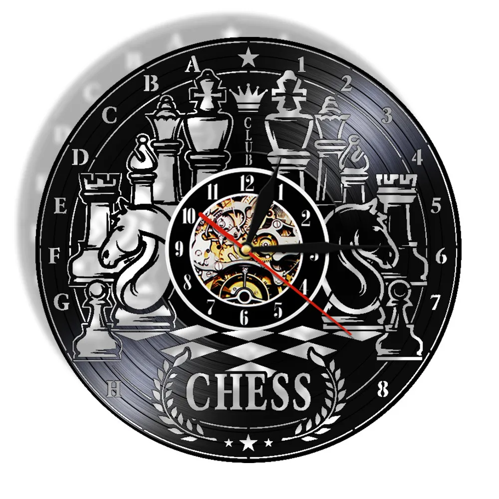 Chess Game Vinyl Record Wall Clock Chessboard Antique Modern Design Watch Chess Club Hanging Art Decor Sign Chess Lovers Gift