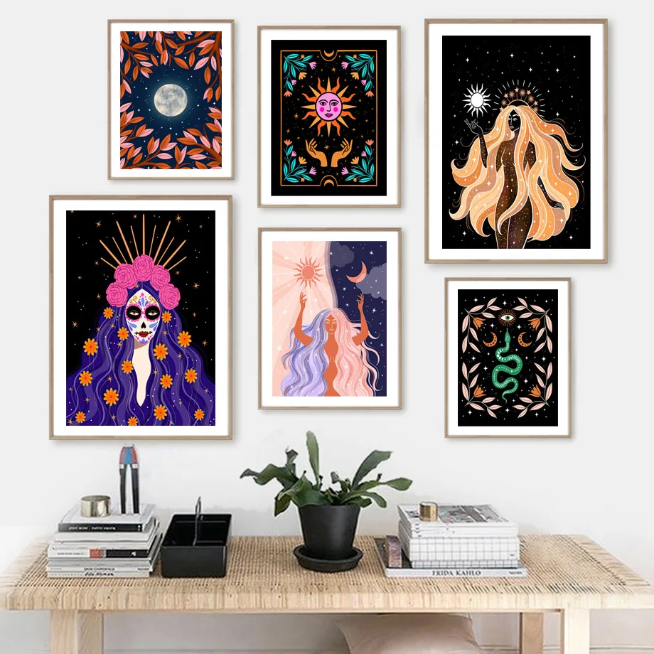 Star Moon Summer Sun Goddess Earth Mother Nordic Poster Abstract Wall Art Print Canvas Painting Decor Pictures For Living Room - Image 2