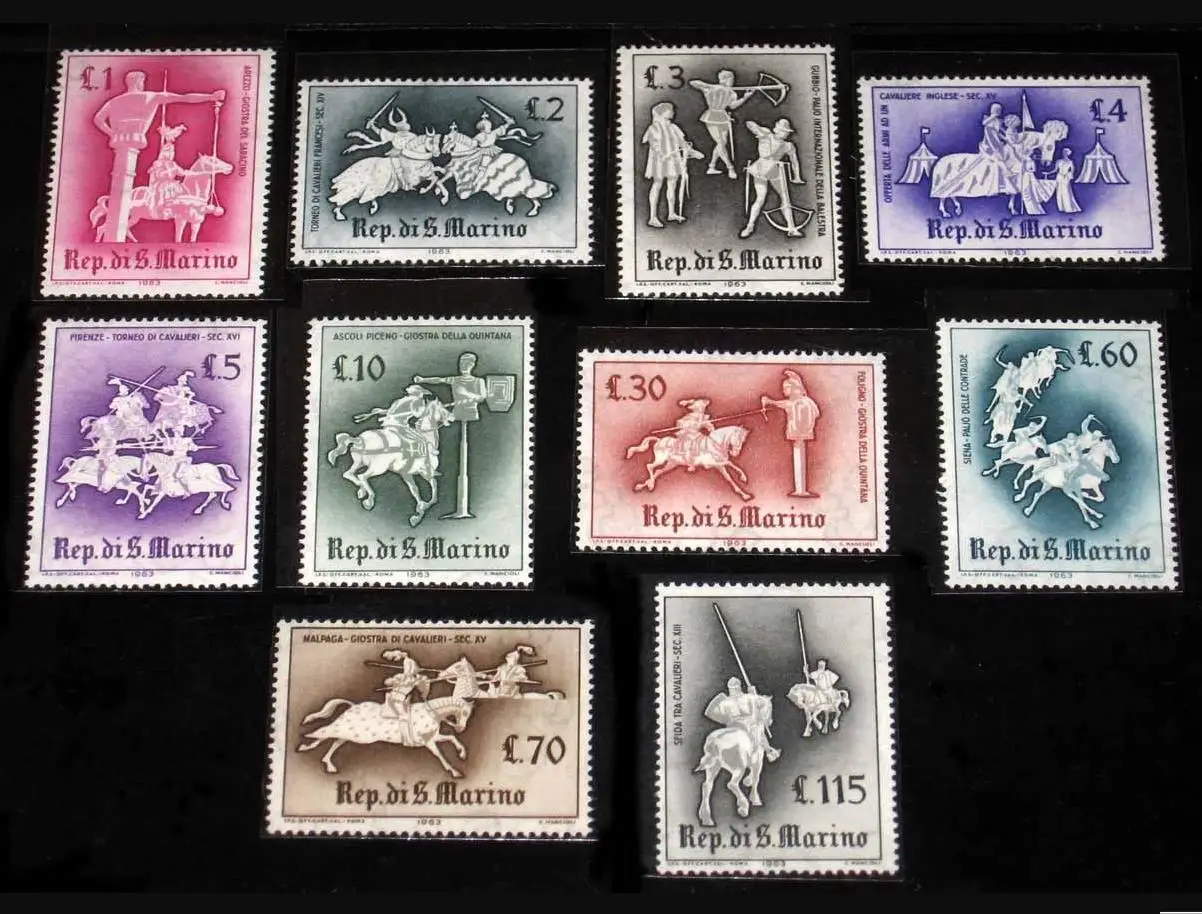 10Pcs/Set New San Marino Post Stamp 1963 Sports Competition of Medieval Knights Stamps MNH