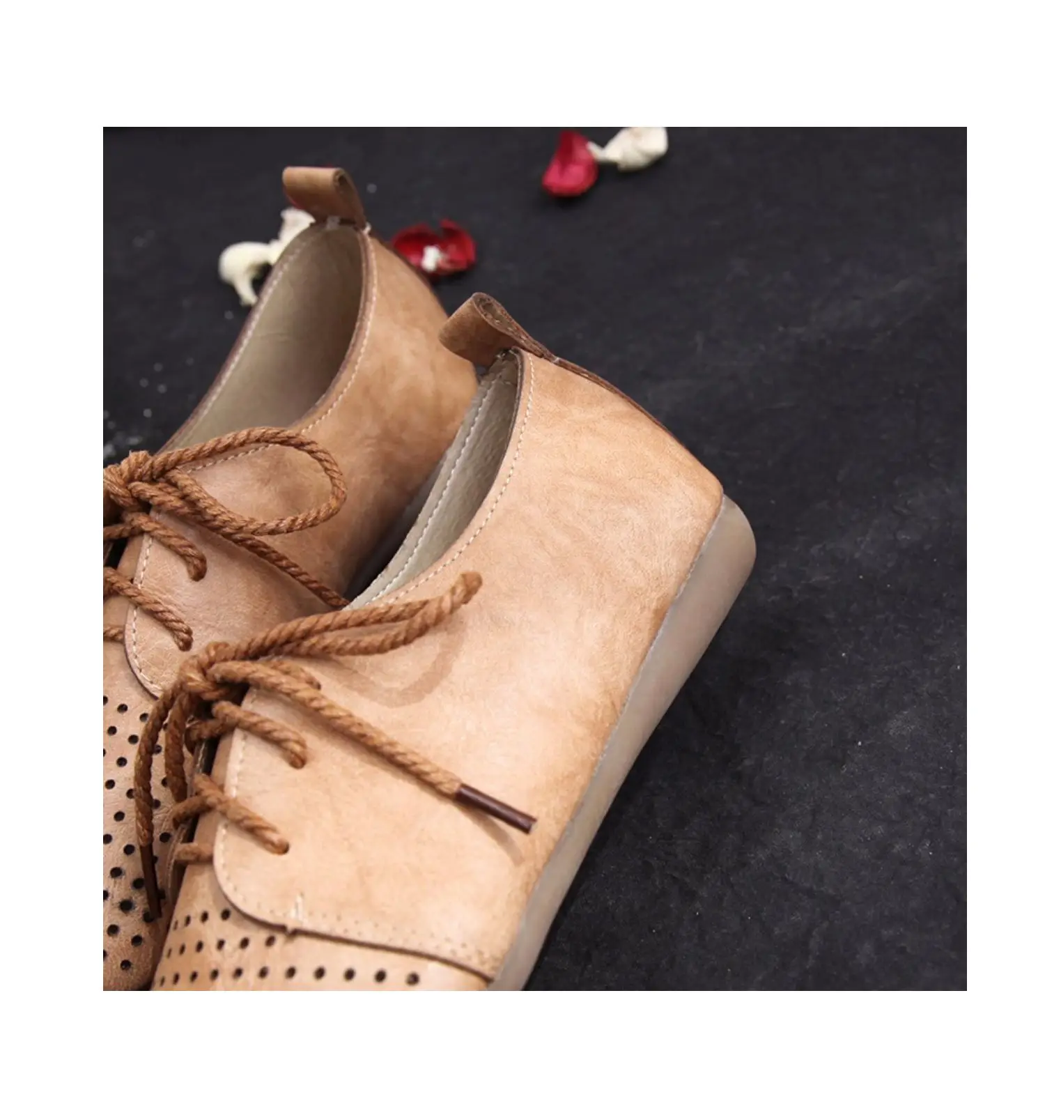 Careaymade-New women's Retro hollow hole lace up single shoes women's literature art flat bottom breathable soft bottom shoes