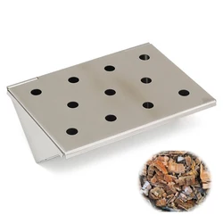 6inch V-Shape BBQ Smoker Silver Gas Grill Smoker Box Wood Chips Smoker Short Barbecue Smoking Box Flavour Grill Box BBQ Tool