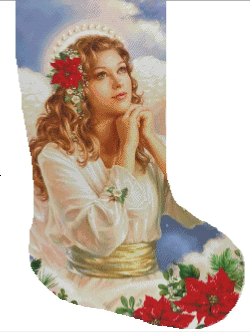 Stocking Christmas Angel With Flowers Needlework Cross stitch Kits Top Quality 18CT 14CT Unprinted Embroidery DIY Handmade