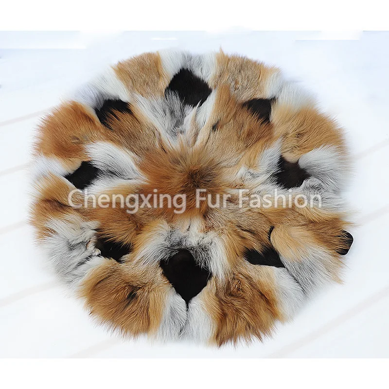 CX-D-35 New Products Red Fox Fur Sofa Floor Round Cushion