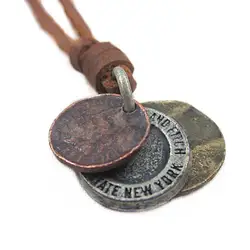 3 Coins Pendant Genuine Leather Necklace For Wealth And Success Lucky Antique Pendant Fashion Charm Choker Best Wishes Gifts