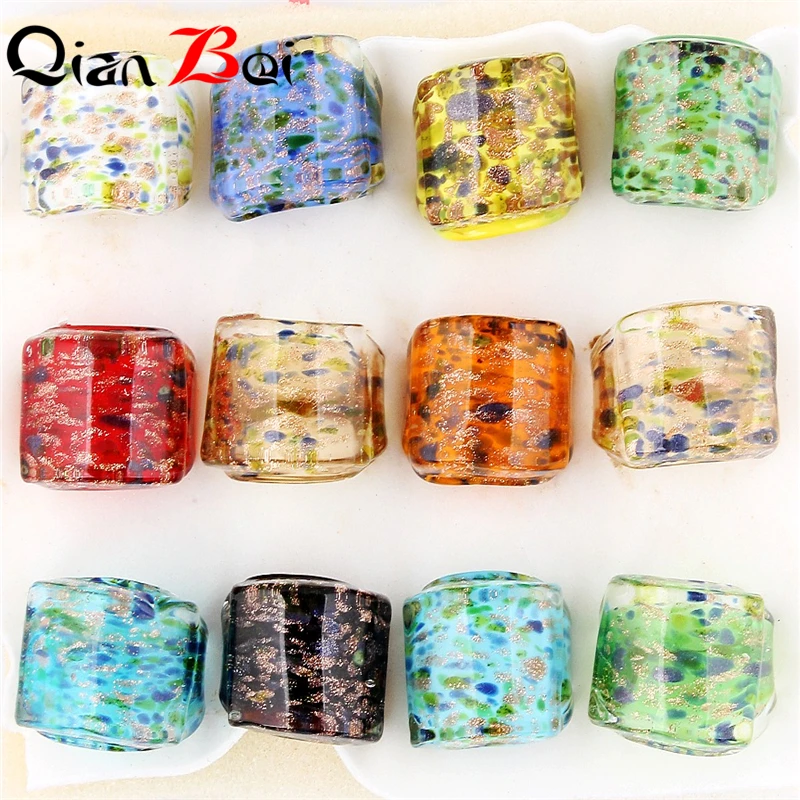 QianBei Wholesale 12Pcs/Lot Fashion Art Painting Pattern Series Murano Lampwork Glass Crystal Charm Men Women Rings Free Ship