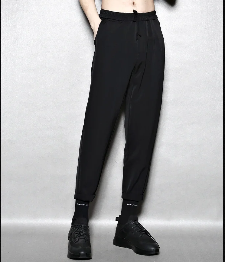 

Men's draping comfortable all-match elastic waist jogging sweatpants black samurai casual cropped pants