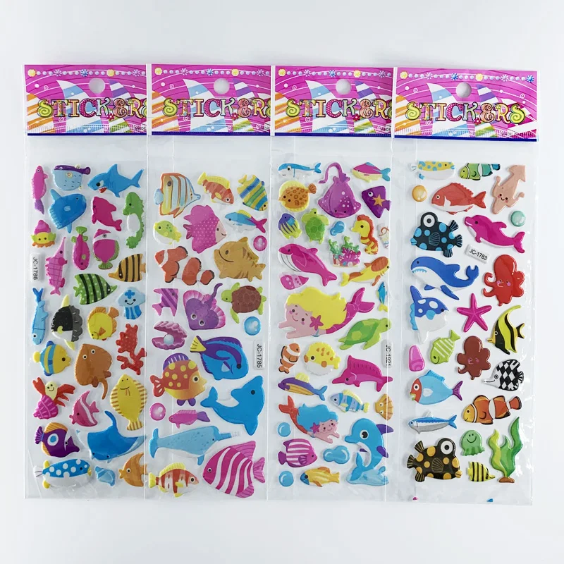 8 Sheets/Pack Marine Life Sticker Cute Cartoon Sea Fish 3D Puffy Foam Stickers for Kids DIY Toy Scrapbook Laptop Decora