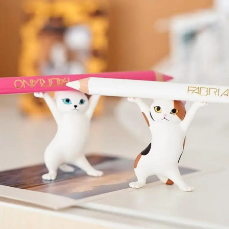 1pc Funny Cat Pen Holder Black Gift Enchanting Pen Holders Toys Weightlifting Cat Kids Adult Doll Toy Home Figurines Decoration