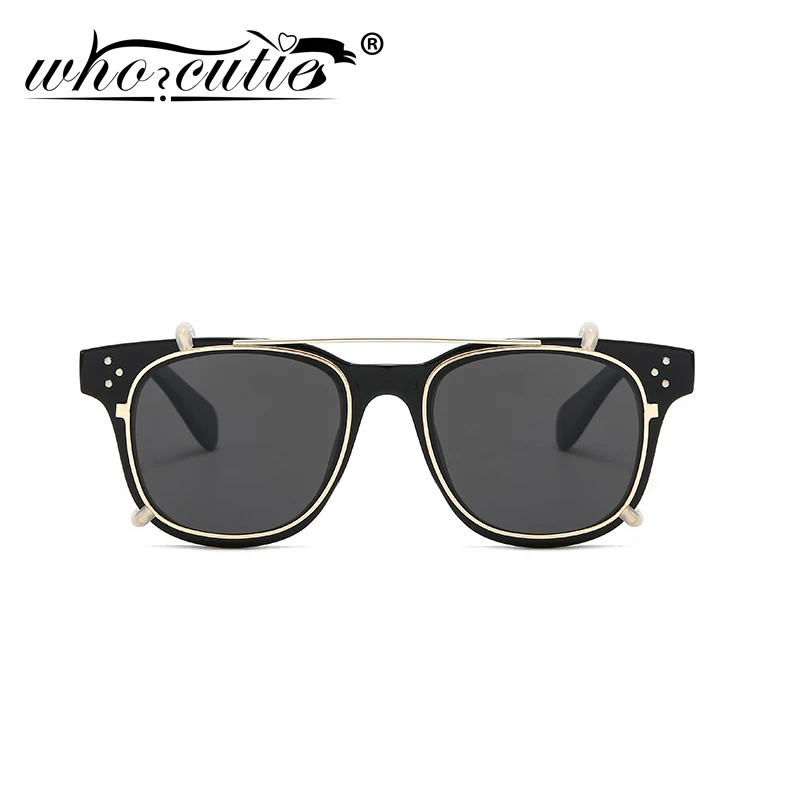 Fashion Steampunk Clip on Sunglasses Removable Lens Vintage Brand Design Three Dot Leopard Square Frame Flip Up Sun Glasses S188